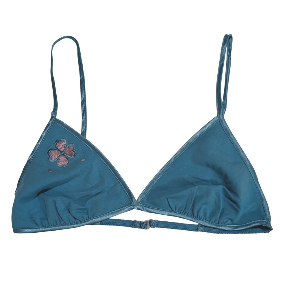 Vintage Y2K Fredericks of Hollywood Cotton Triangle Bralette Clover Embroidery M